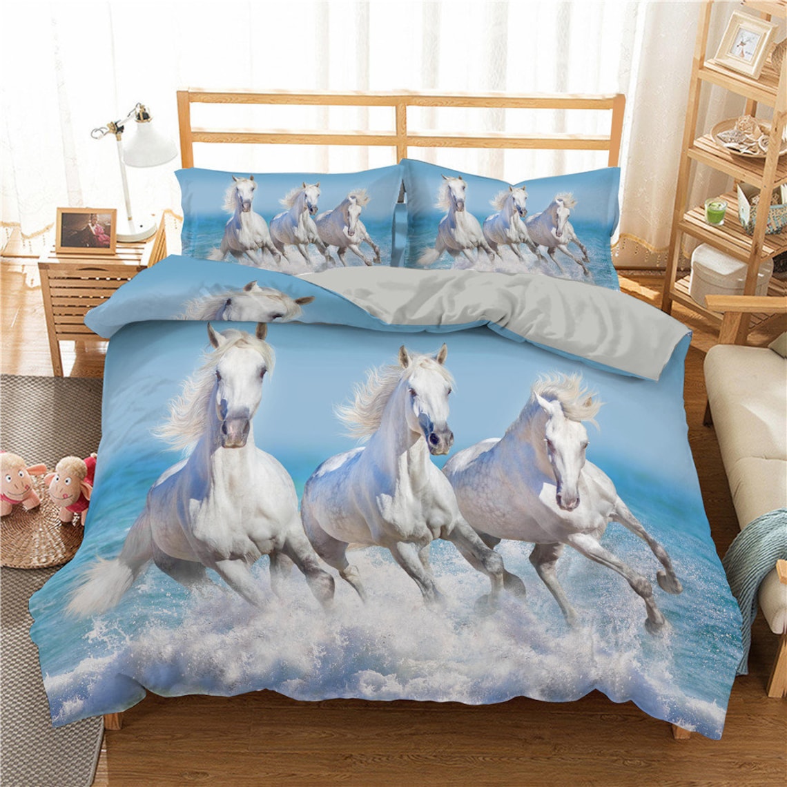 3 Horses Duvet Cover Queen Size Bedding Set Horse Printed Etsy
