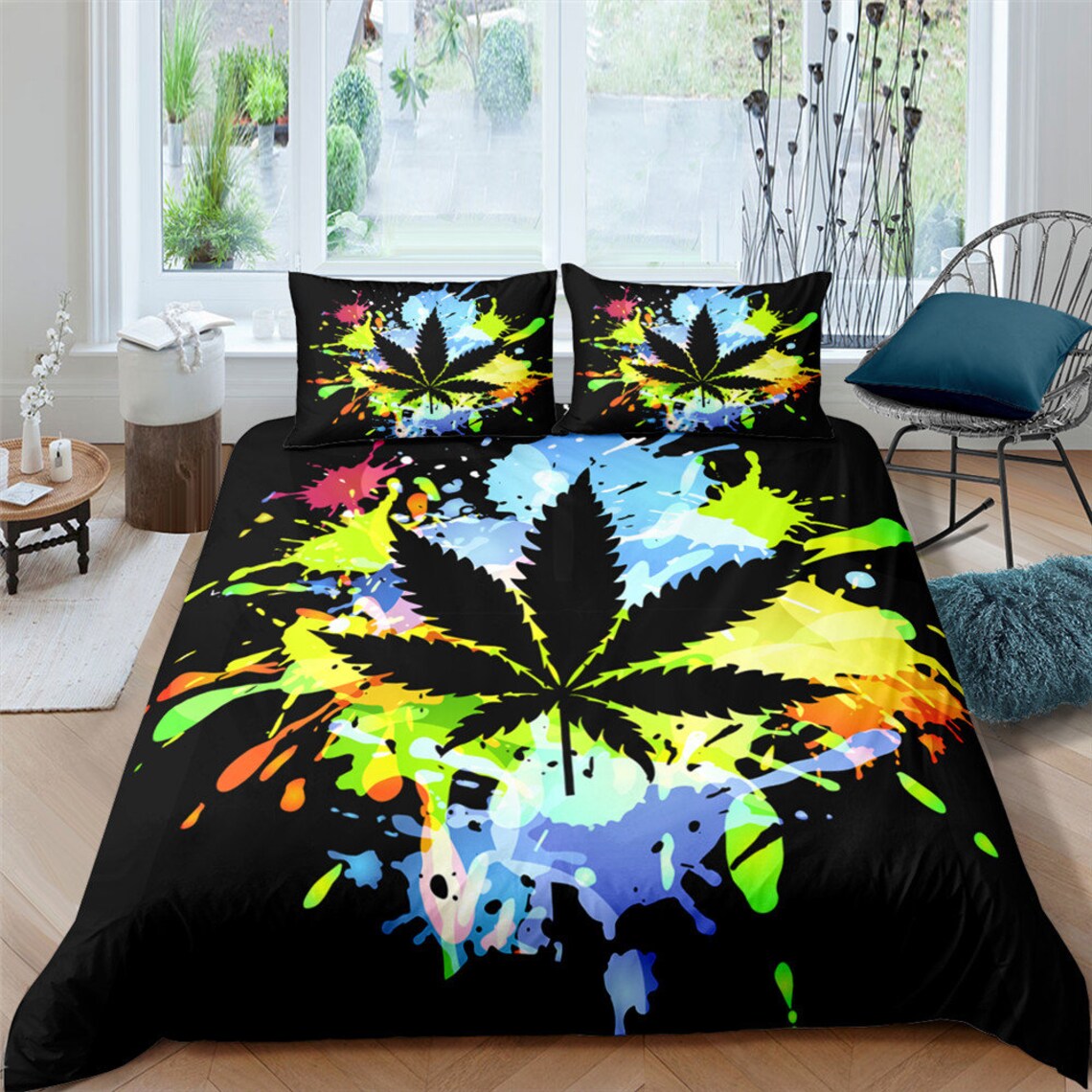 Marijuana Leaf Duvet Cover Set Colorful Tie Dye Bedding Set Etsy