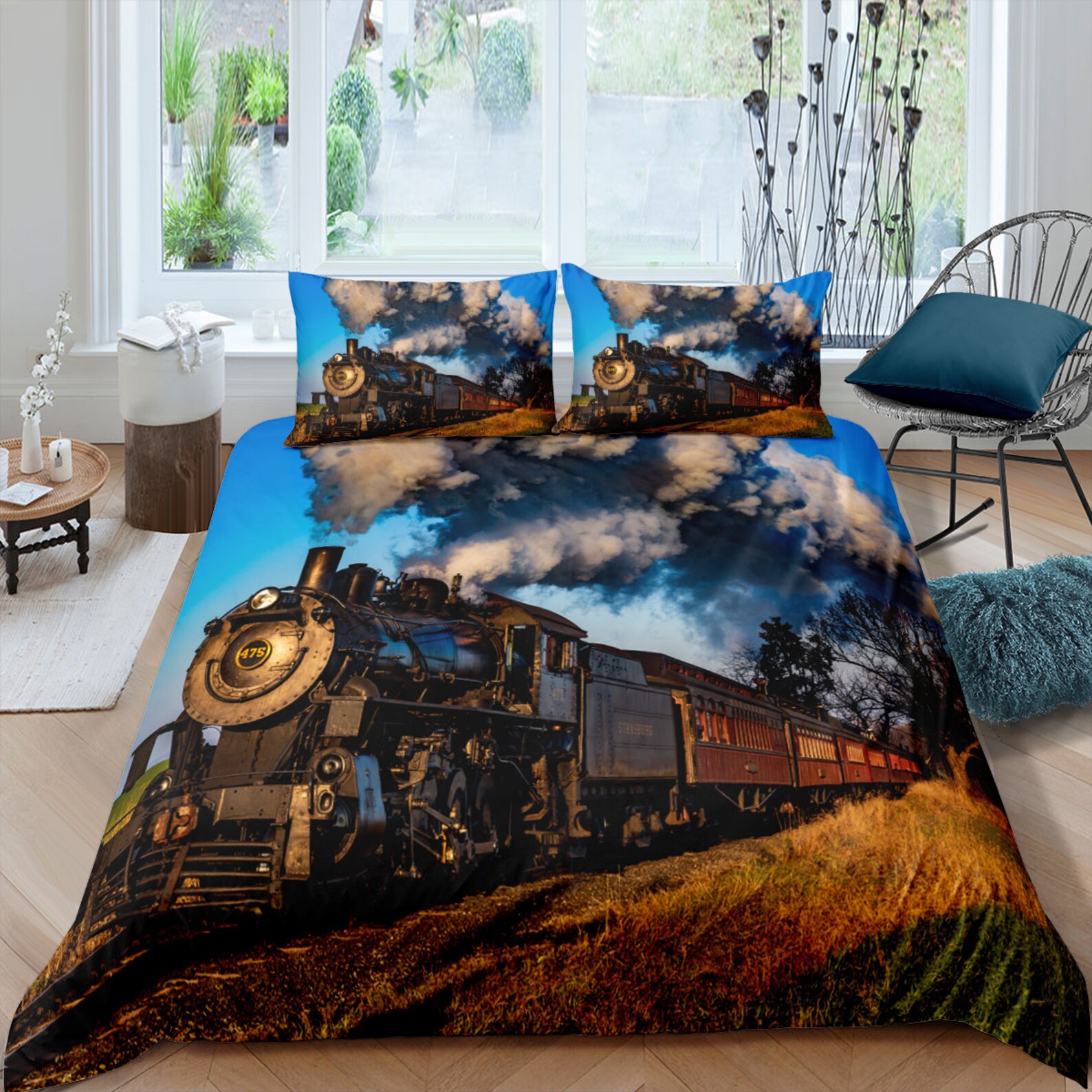 Train Duvet Cover Set Vintage in Countryside Etsy