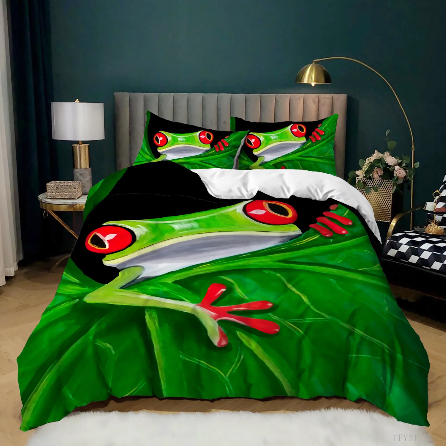 Frog Comforter Cover Tropical Amphibian Bedding Set 3D Animal Etsy