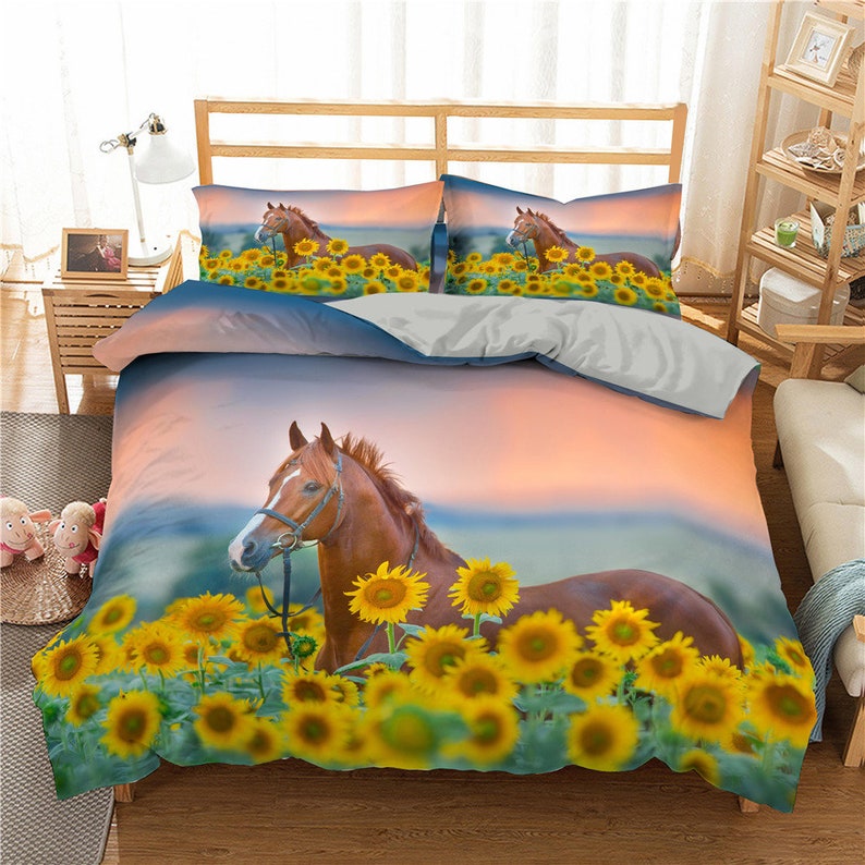 3 Horses Duvet Cover King Size Bedding Set Horse Printed Quilt Etsy