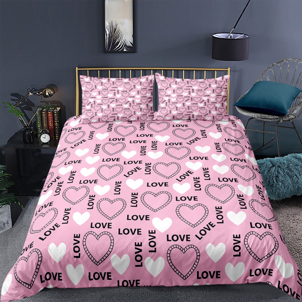 Couple Bedding Love Pattern Duvet Cover Set with Zipper Etsy