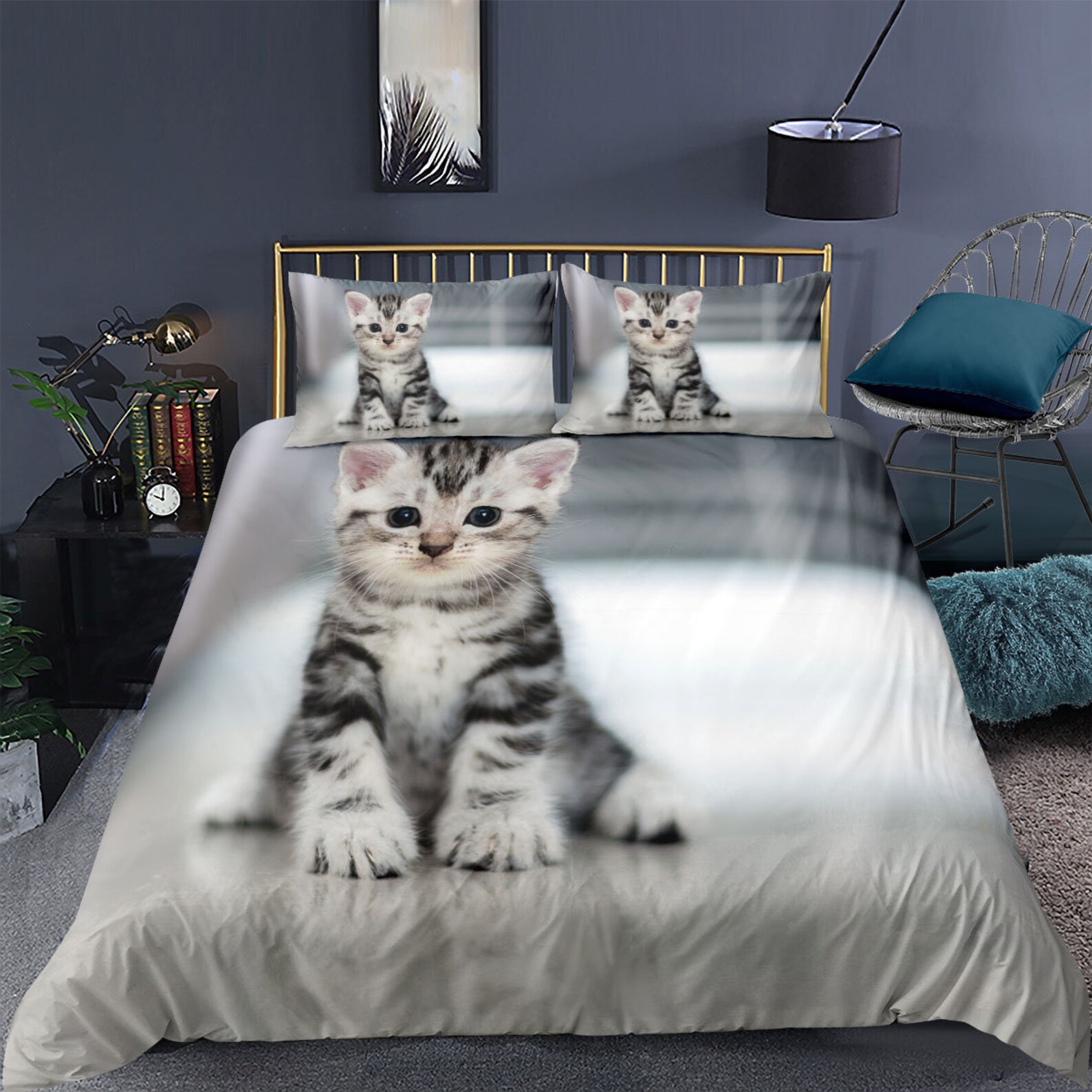 Cute Cat Duvet Cover Set Queen Size 3piece Luxury Soft Etsy UK