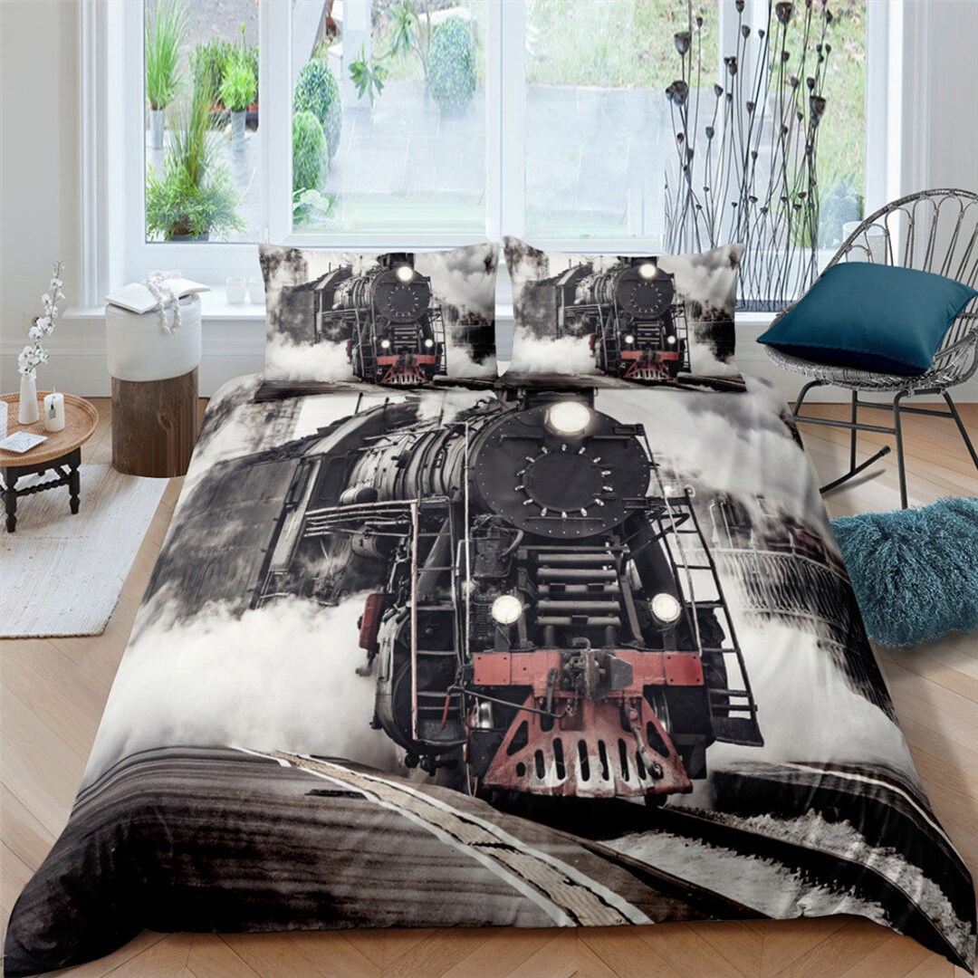 Old Steam Train Duvet Cover 3 PCS Retro Steam Engine Country Etsy