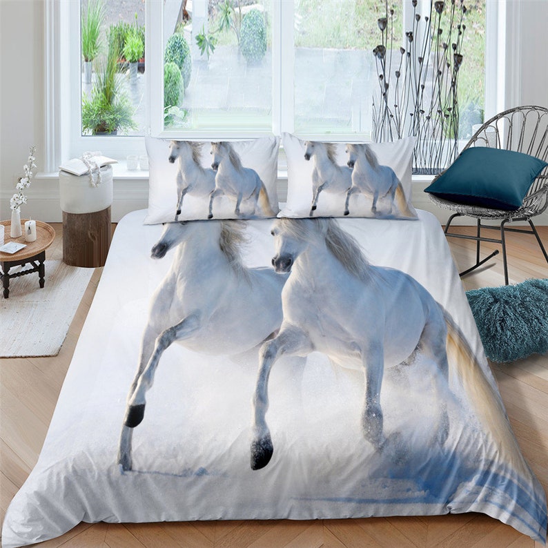 Kids Quilt Cover King Size Horse Printed Duvet Cover for Adult Teens Boys Quilt Cover Animal Theme Comforter Cover Wild Horse Pattern Bedspread Farmhouse Decor Duvet Cover Exotic Style Quilt Cover 