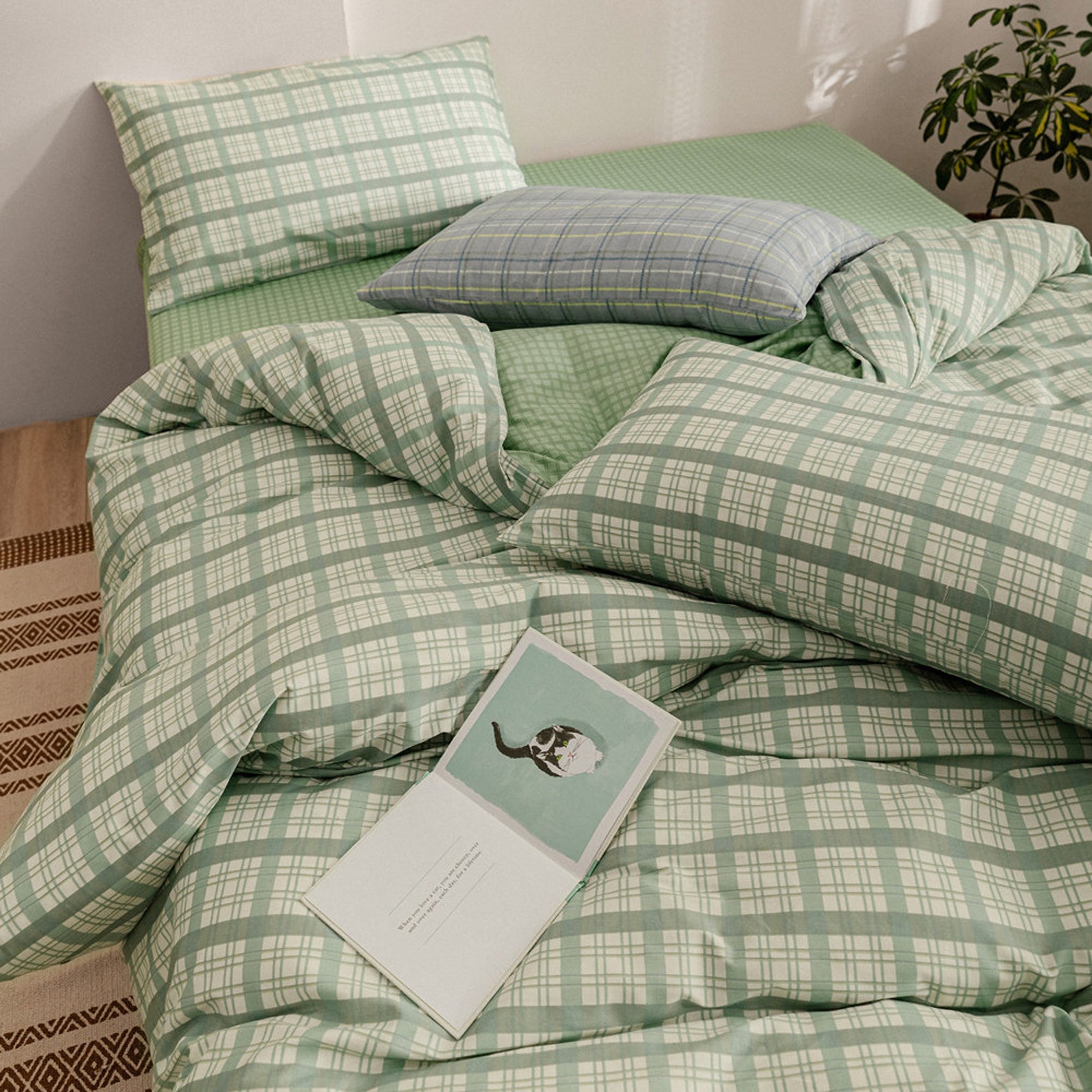 Green Grid Bedding Kids Geometric Twin Size Duvet Cover Etsy