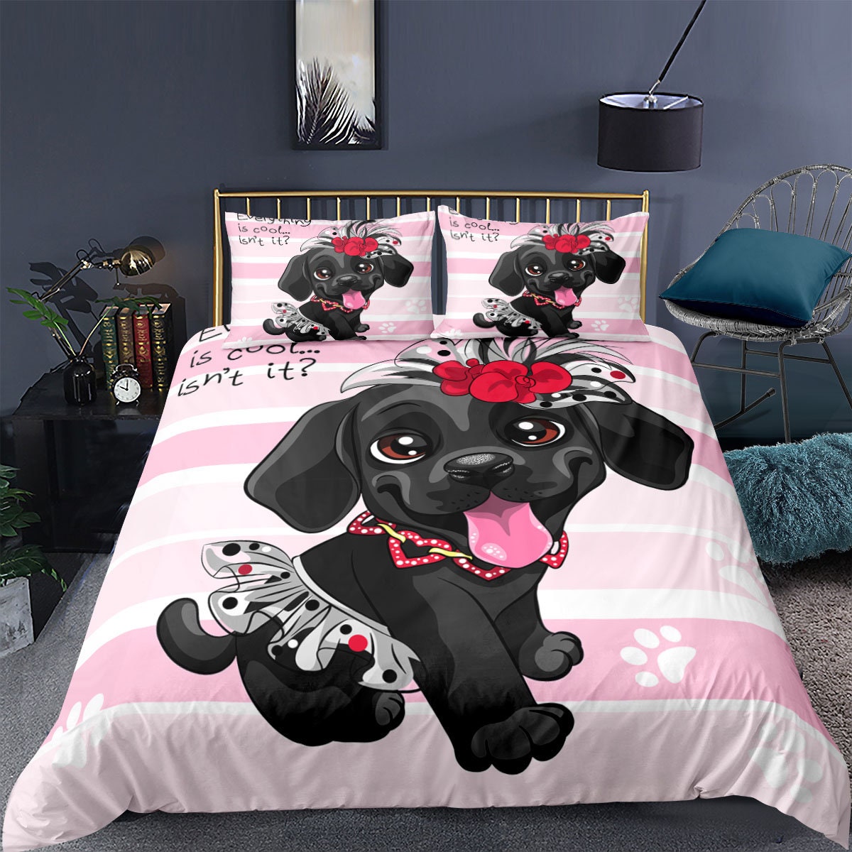 Kids Cute Dog Duvet Cover Set Twin Size Cartoon Pet Puppy Etsy