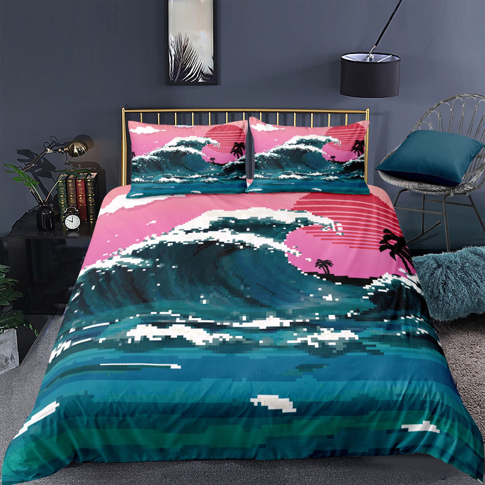 Japanese Wave Duvet Cover Set Sea Storm in Japan Traditional Etsy