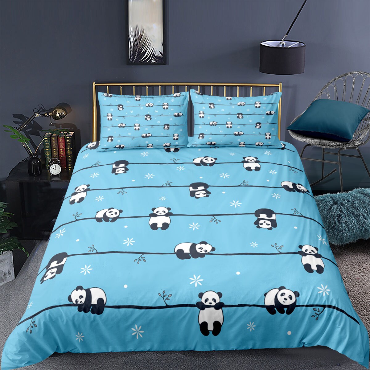 Kids Panda Comforter Cover Set King Cartoon Giant Panda Duvet Etsy