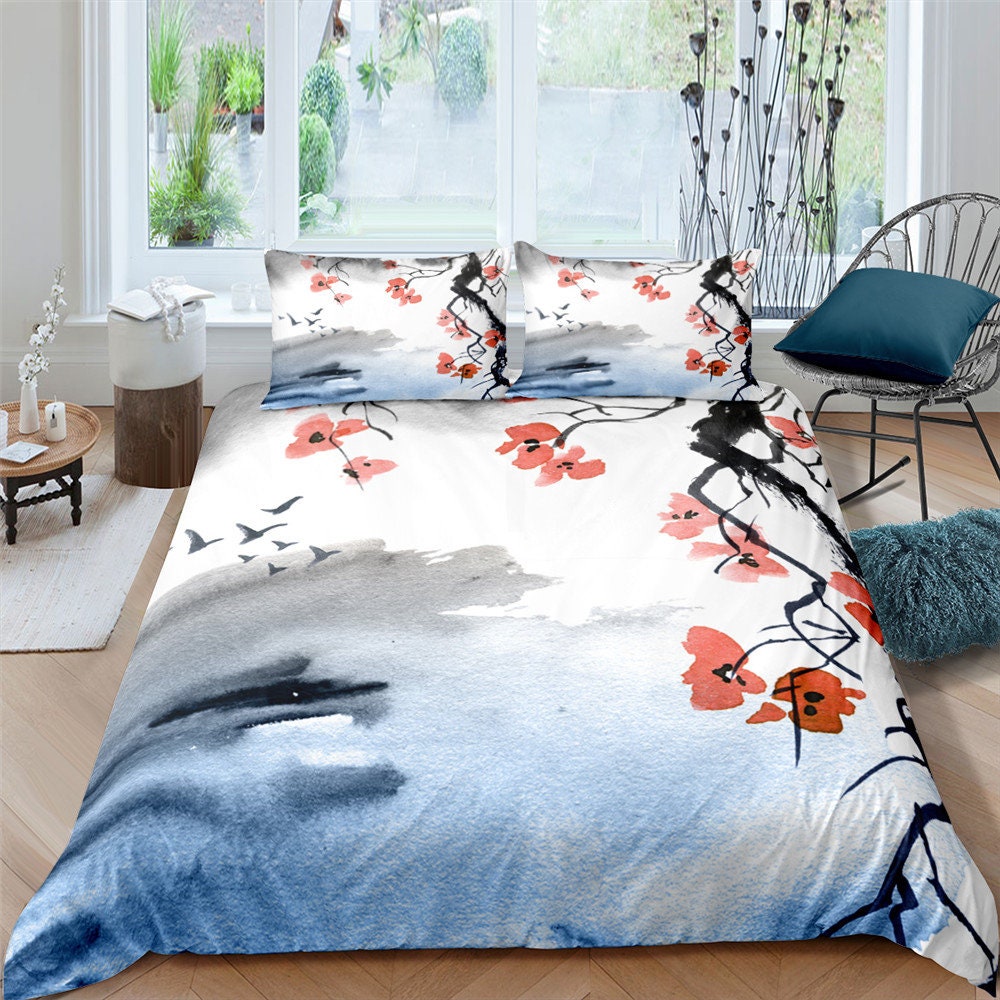 Duvet Cover Queen Size Japanese-Style Bedding Set Cherry | Etsy
