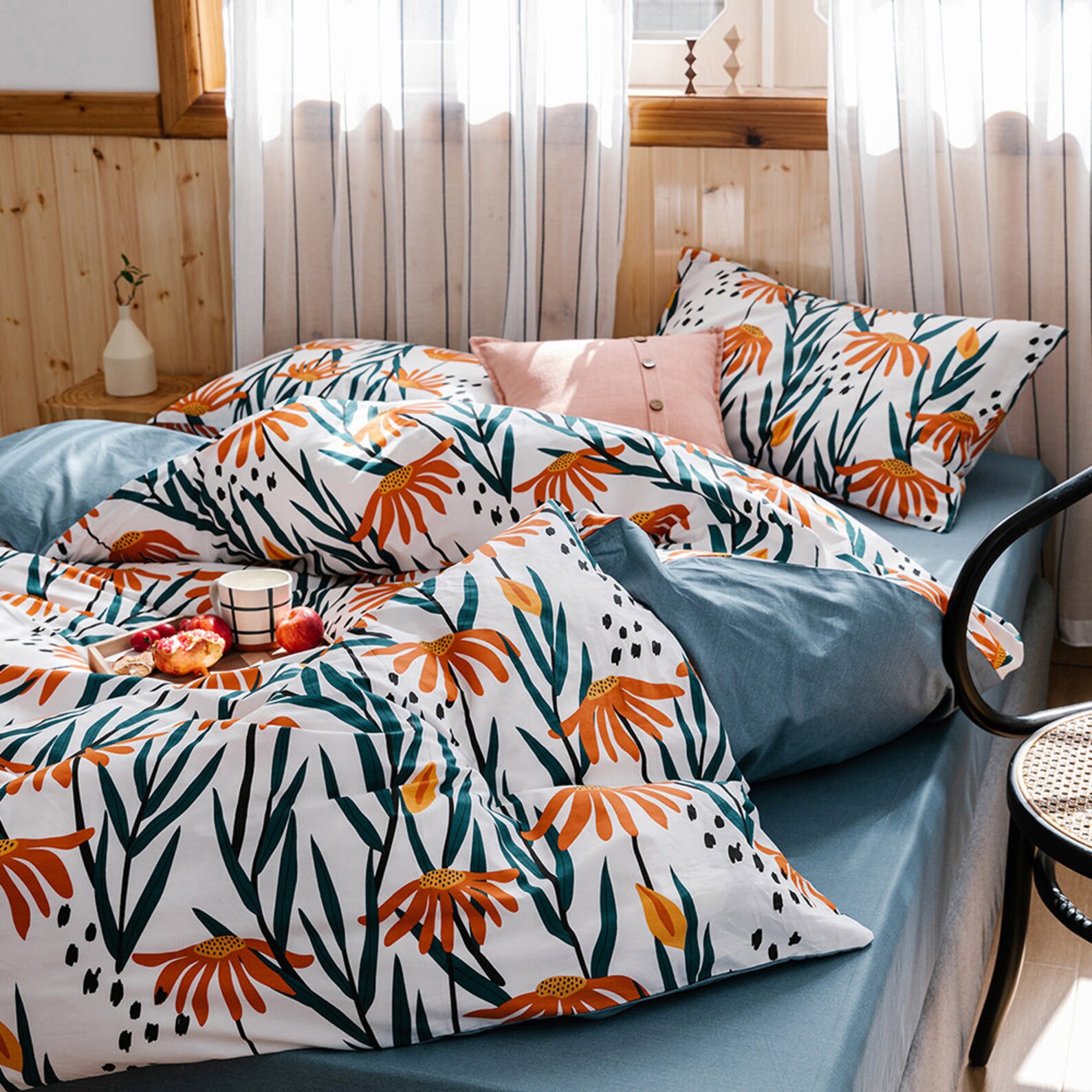 Tropical Floral King Duvet Cover Vintage Flower Leaf Print Etsy