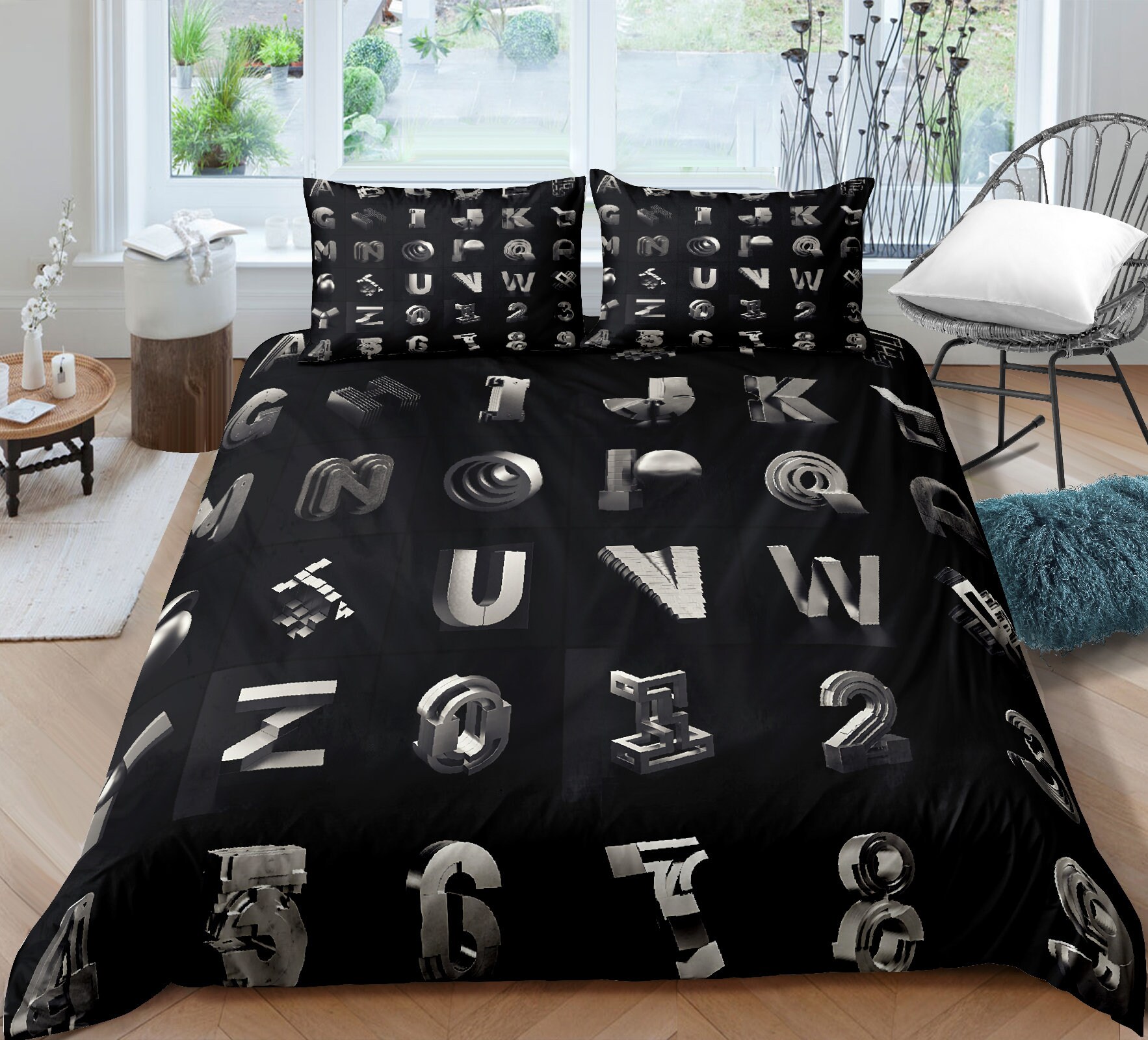 Alphabet Bedding Set Full Size Calligraphy Brush Duvet Cover Etsy