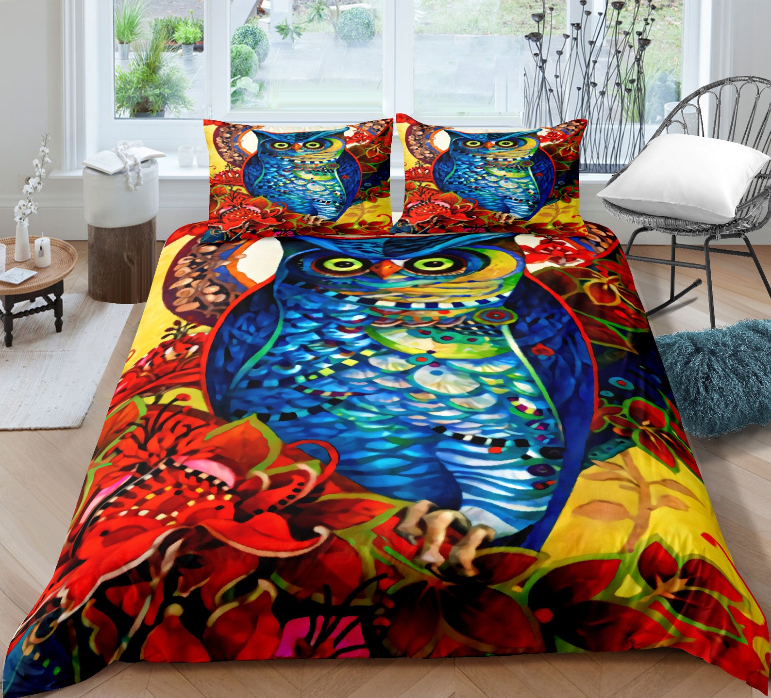 Owl Bedding Set 3D Boho Owl Duvet Cover Set for Kids Boys Etsy