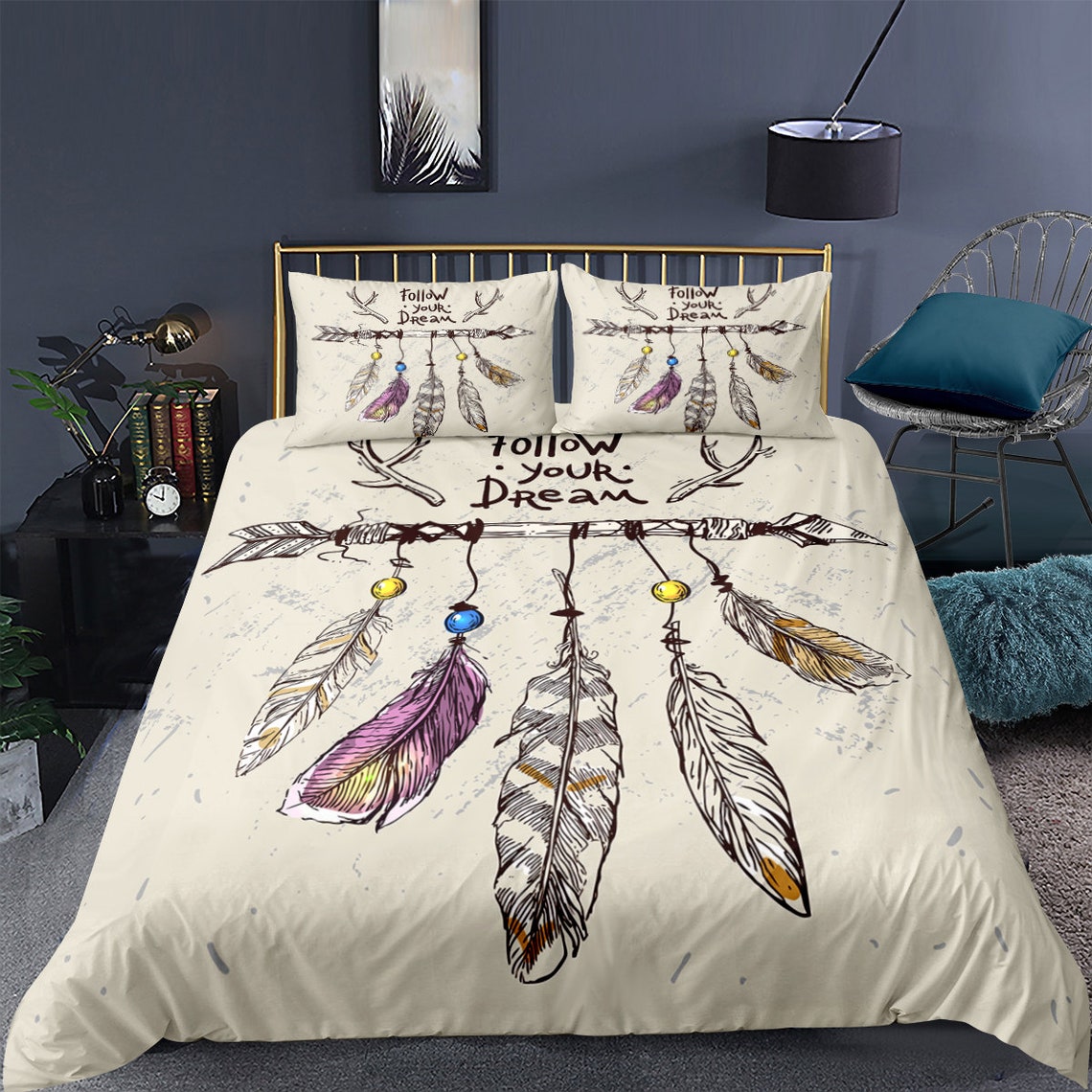 Feather Duvet Cover Set Multicolored Bird Feathers with Etsy