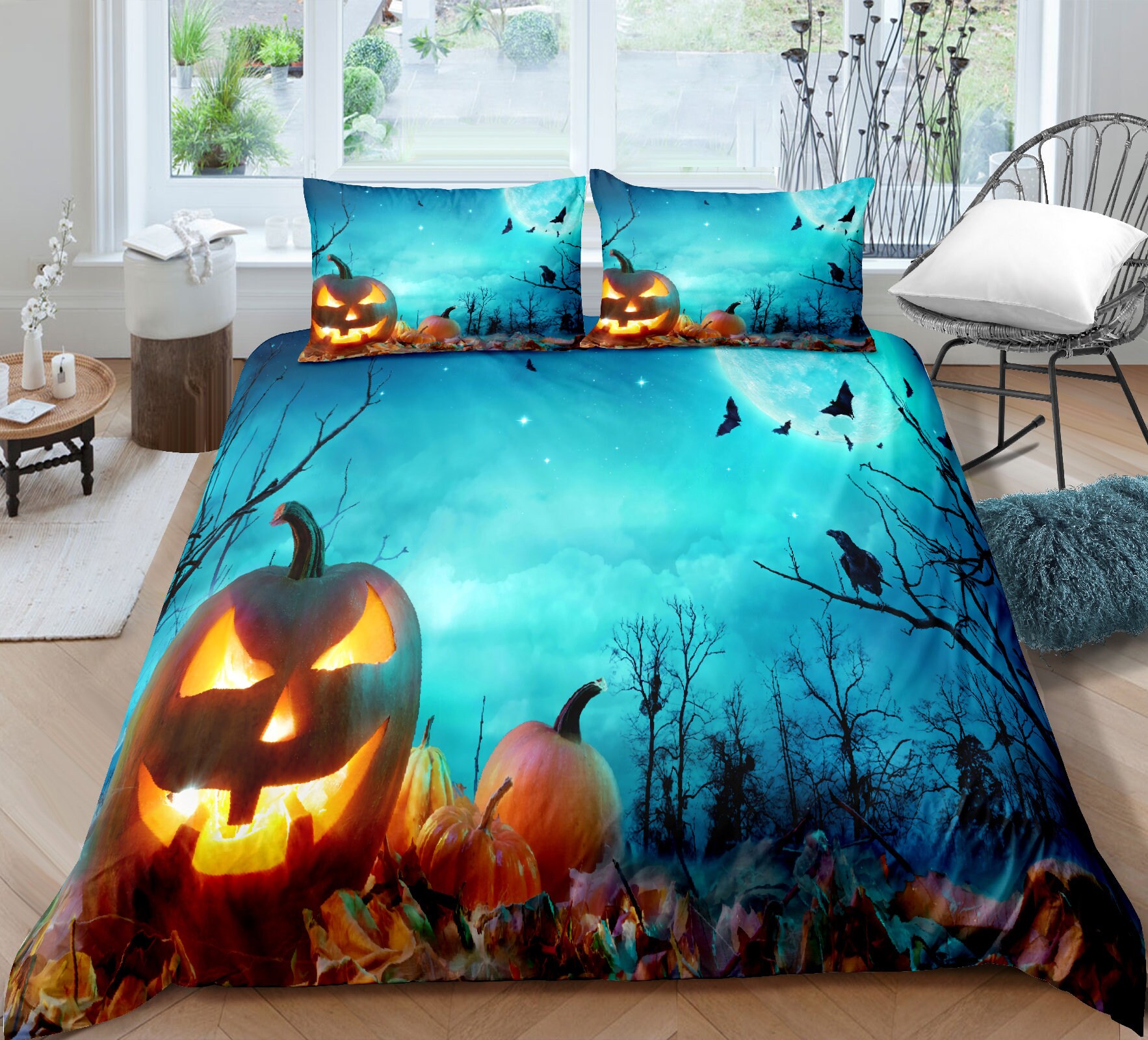 Duvet Cover Set Halloween Themed Composition with Pumpkin Etsy