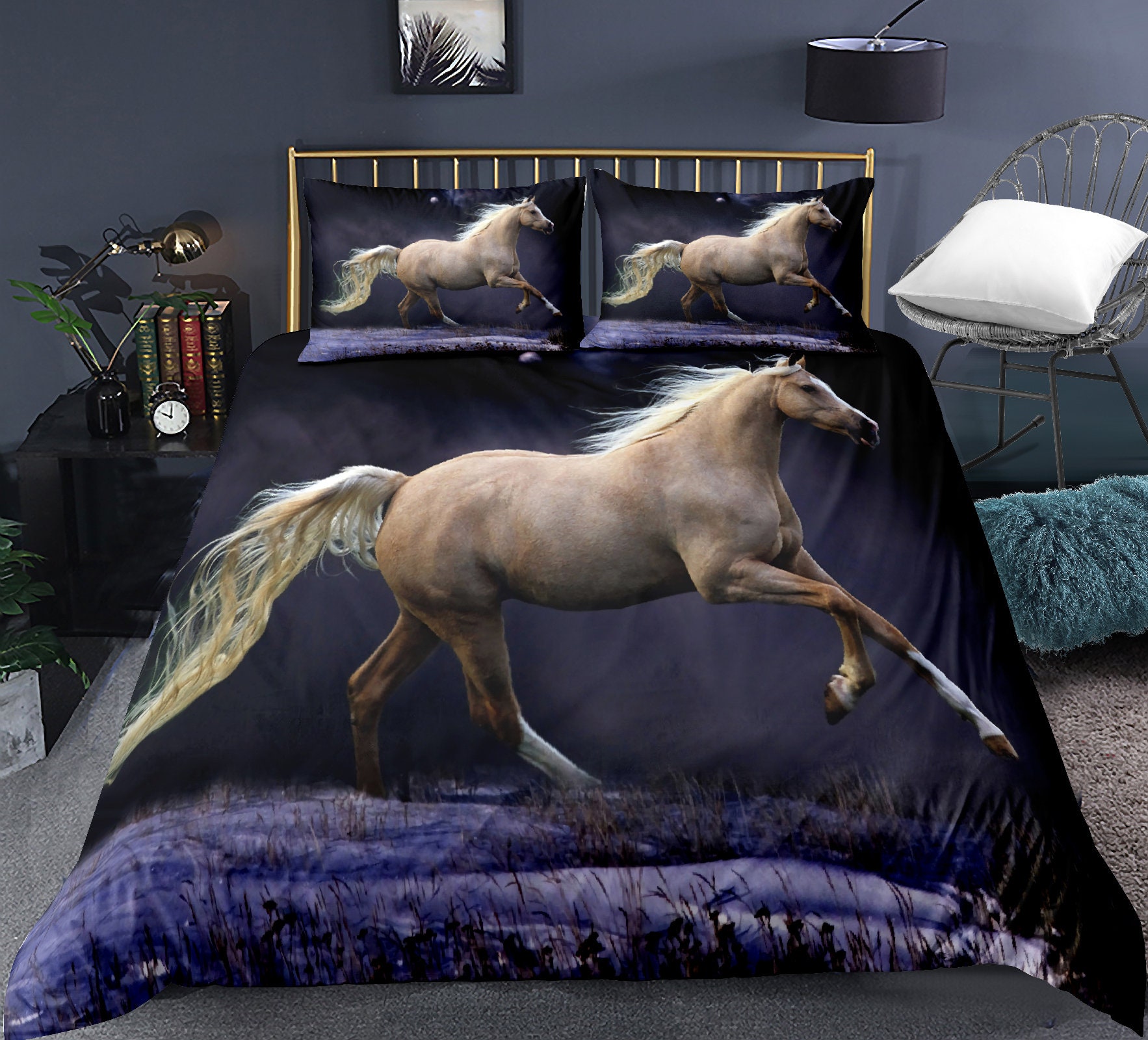 horse-bedding-set-full-size-brown-horse-printed-comforter-etsy