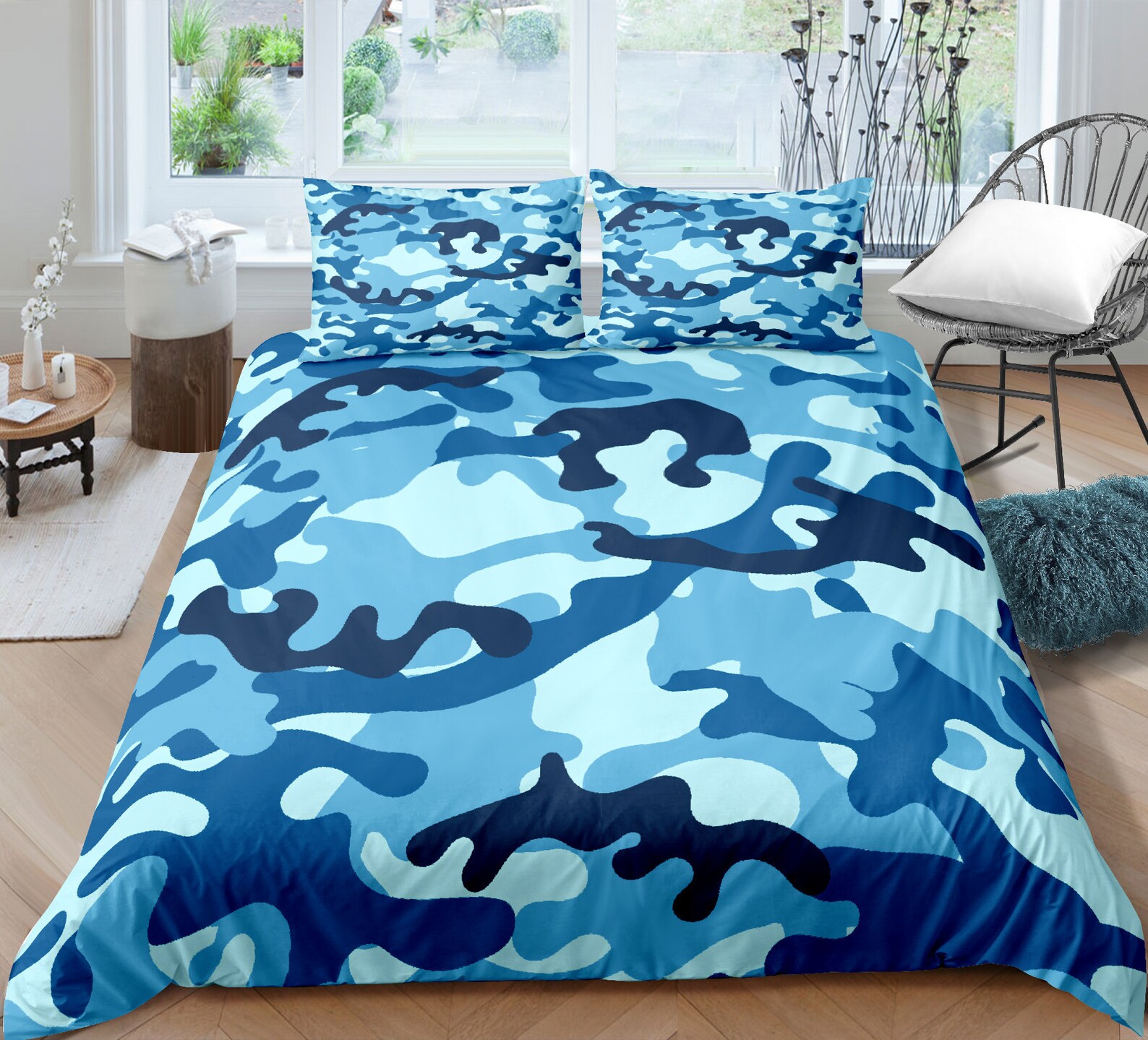 Camouflage Duvet Cover Set Monochrome Attire Pattern Etsy