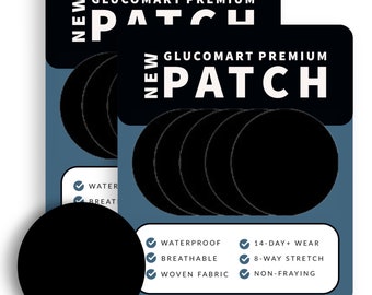 Glucomart Adhesive Patches for Libre 3 & Dexcom G7 (5 Count) – Maximum Strength CGM Patches, Cover and Protect, 14-Day+ Overpatch, Black