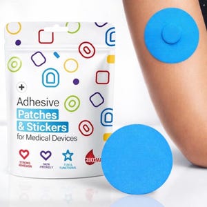 Glucomart CGM Adhesive Patches for Libre 3, Dexcom G7, Stelo & Lingo – Stretchy Woven Non-Fraying Hypoallergenic CGM Overpatch, 10 CT, Blue