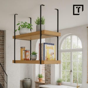 1x Ceiling Mounted Shelf Bracket, Island Hanging Shelf, Adjustable Industrial Brackets, Modern Rustic Style