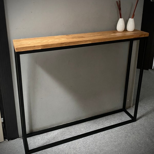 Konsolentisch, Regal Eingangsbereich | Holzkonsole Oak table Arbeitsplatte aus Eiche | Industrial Console Table