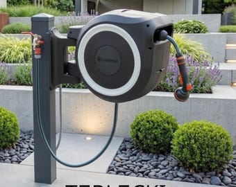 Soporte para caja de manguera Gardena con grifo – Soporte de acero inoxidable para montaje en suelo