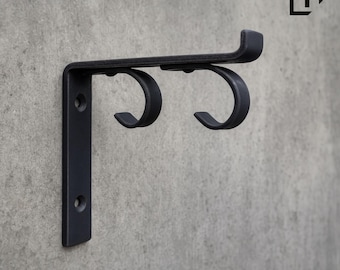 1x Black Metal Curtain Rod Bracket and Shelf Support, Industrial Farmhouse Style
