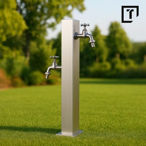 Podwójny INOX 100 x 100 mm Stal nierdzewna Kran ogrodowy, wolnostojący kran ogrodowy, kolumna z kranem, kran ogrodowy