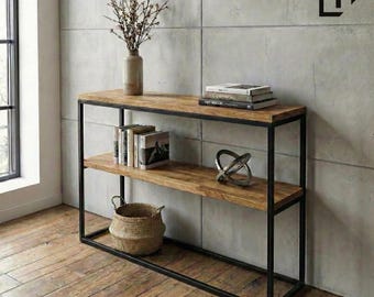 Oak Console Table, Double Shelf, Entryway Table, Industrial Style