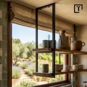 2-laags zwart metalen plafondplank, industriële moderne keukenbaropslag, boerderij open rekken