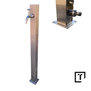 INOX 100 x 100 mm Stal nierdzewna Kran ogrodowy, wolnostojący kran ogrodowy, kolumna z kranem, kran montowany na podłodze, kran ogrodowy