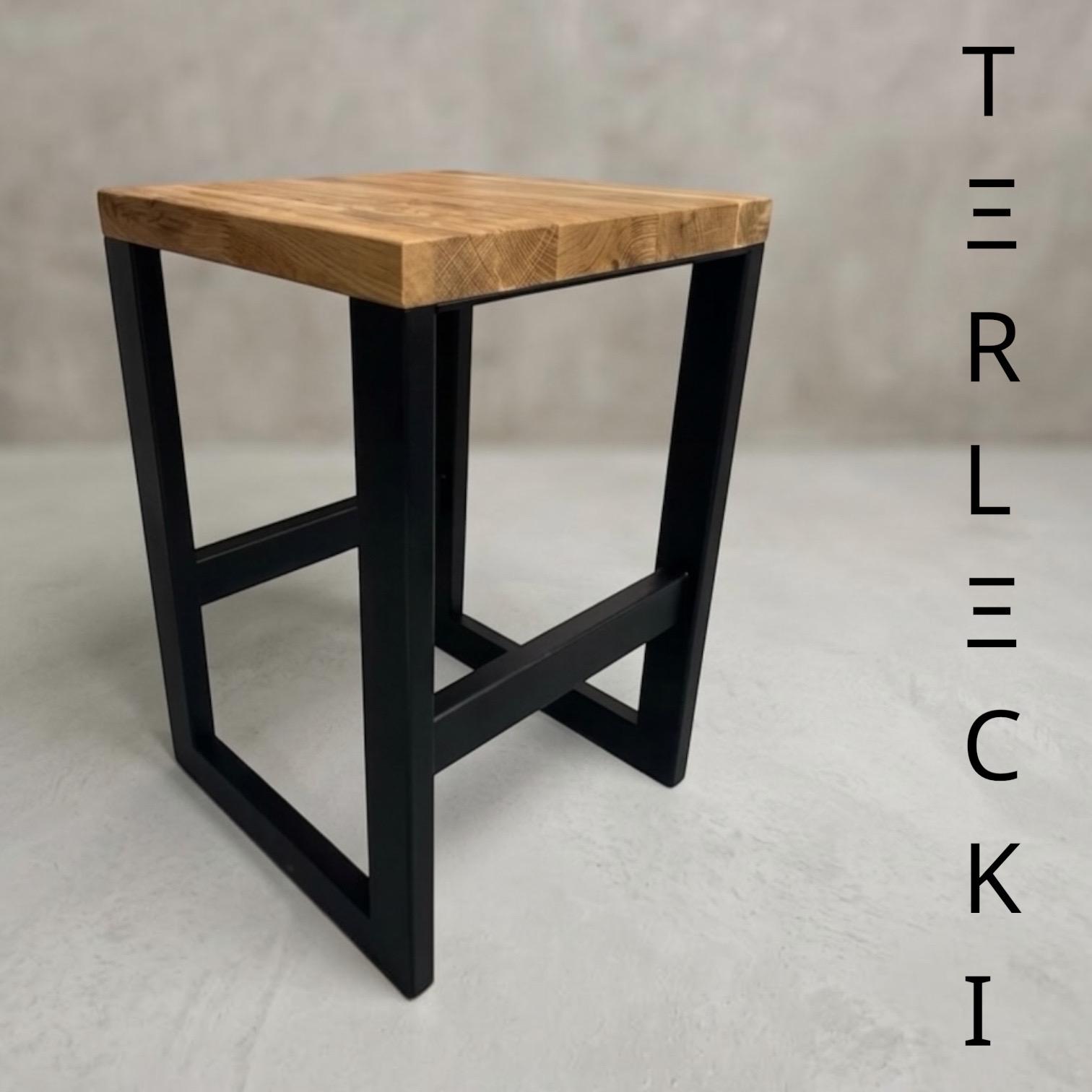 Industriedesign Loft Stahl Holz Eiche Massiv | Hocker Holzhocker | Stool Bar Chair