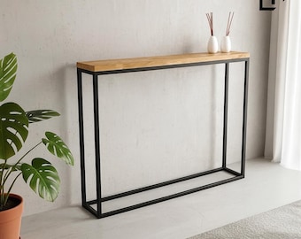 Konsolentisch, Regal Eingangsbereich | Holzkonsole Oak table Arbeitsplatte aus Eiche | Industrial Console Table