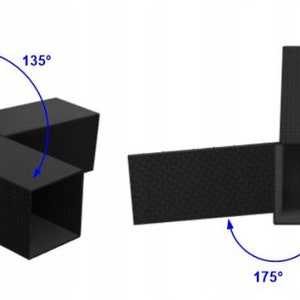 May include: A black, hollow, multi-directional square tubing connector with a textured surface. The component features multiple open ends and is labeled with dimensions 200 and 150, along with angular measurements of 135 degrees and 175 degrees.