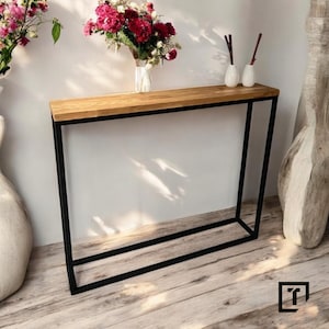 Konsolentisch, Regal Eingangsbereich | Holzkonsole Oak table Arbeitsplatte aus Eiche | Industrial Console Table