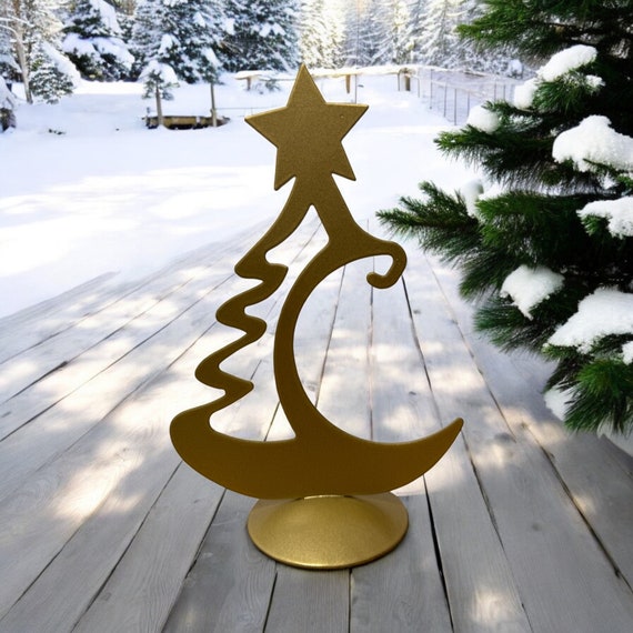 Albero di Natale di design in metallo con cerchi di colore nero, 123 cm