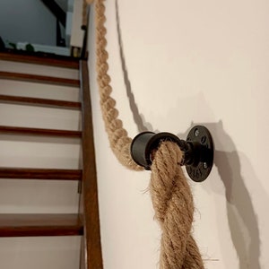 Poręcz lina jutowa balustrada / Pasamanos de escalera, Bannister, soportes de pasamanos de yute, industrial, vintage Handlaufhalter Treppengeländer