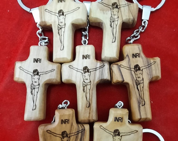 Olive wood comfort cross key chain .100 PIECE ....FREE SHIPPING