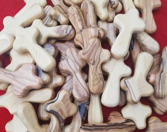 100 piece of Handmade Olive Wood Comfort Crosses 2.5 inch - Holy Land