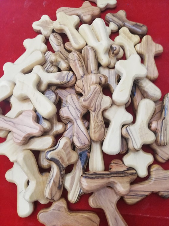 Olive wood Comfort cross 6.5cm ( 100 piece ).(( free shipping)) comfort cross .pocket cross .made in the holy land
