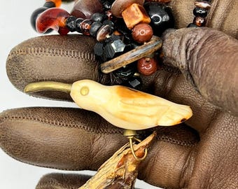 Rare Vintage Kaniatobe Fetish Necklace, Fossilized Bone Pendant, Gallery Signed & Hallmarked, Collectible Artisan Jewelry