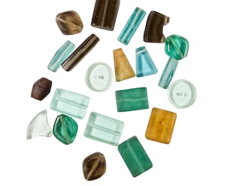 Vintage Recycled Powder Glass Beads - 21 Mixed Chunky Glass Beads 25mm - Aqua Teal Amber Brown - Eco Friendly Glass Beads for Jewelry Making