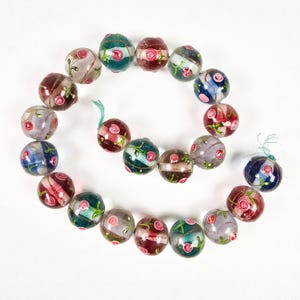 Vintage Murano Wedding Cake Beads - Venetian Glass Fiorato Beads - 21 Floral Pattern Beads