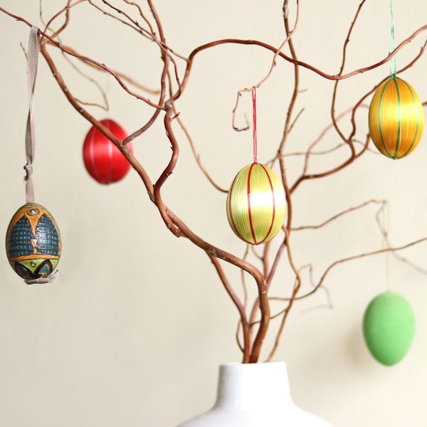 Vintage Easter eggs, satin eggs colorful, Easter German handmade