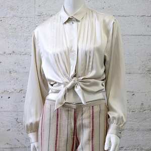 Vintage 80s Deadstock Satinbluse Elfenbein Bleyle Größe M/38
