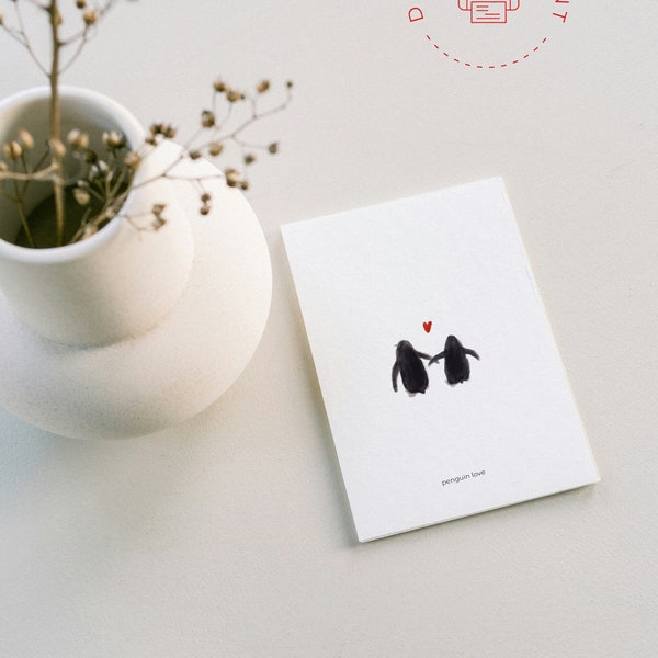 Penguins 2 Printable Card / Instant Download PDF / Card Template - Penguin love