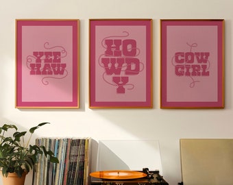 Pink Cowgirl Art Print Set: Yee Haw, Howdy, Cowgirl (Digital Download)