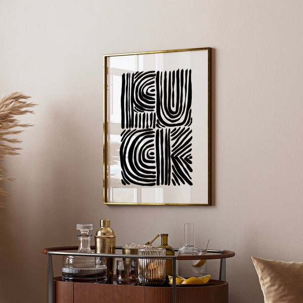 fuck geometric linear letter typography wall art funny minimalist boho home decor fuck art curse swear word abstract modern dark humor print