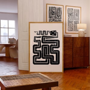 abstract snake charmer digital wall art poster print minimalist black and white reptile vintage decor rattlesnake serpent astrology decor