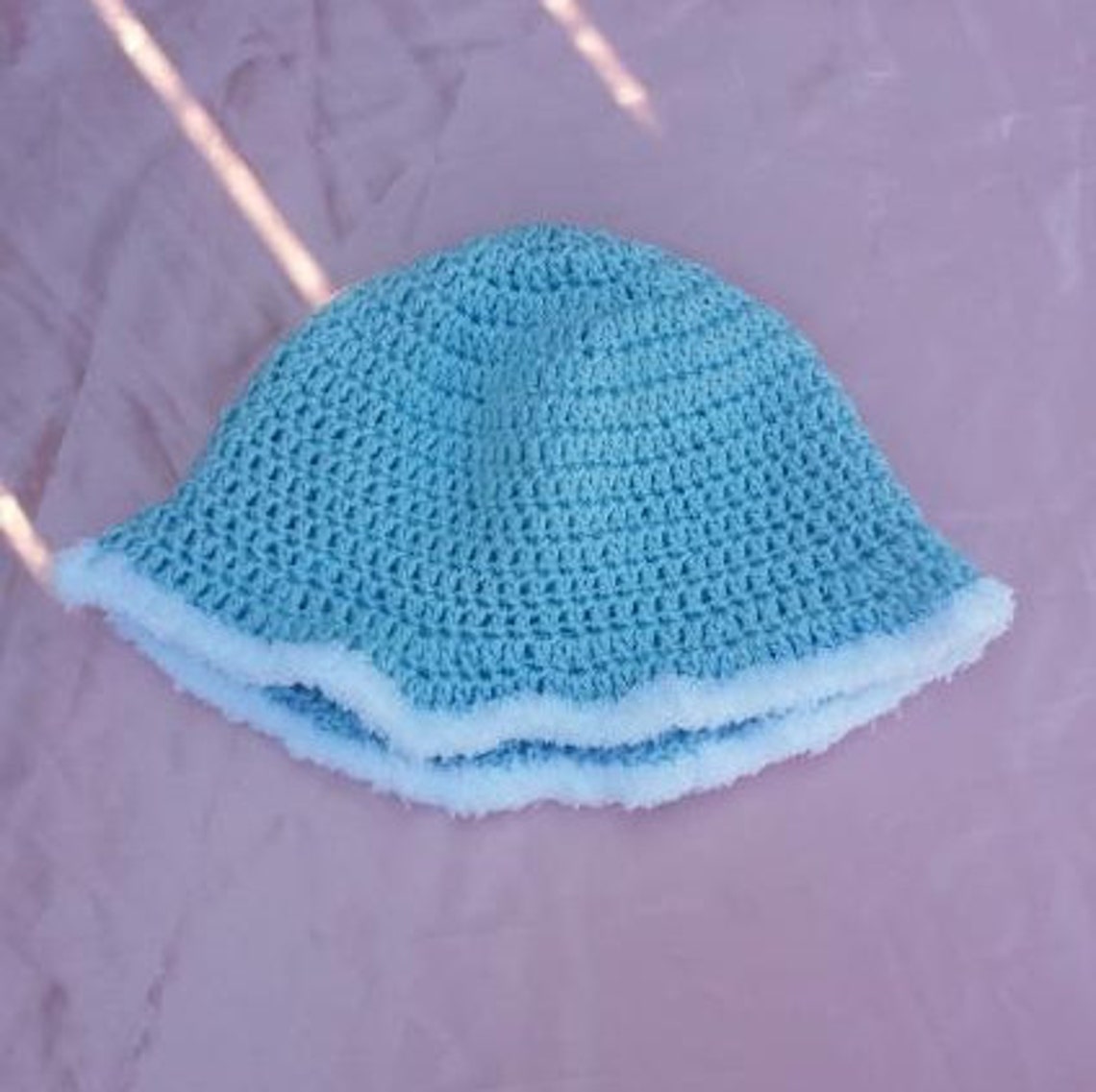 Light Blue Bucket Hat With Fluffy Brim Etsy